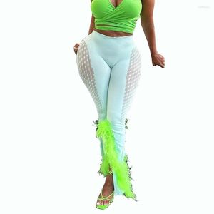 민족 의류 아프리카 바지 옷 여자 높은 허리 스키니 신축 바지 패션 메쉬 패치 워크 깃털 섹시 불규칙한 불규칙