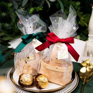 Caixas de decoração de doces criativas para presente, biscoitos feitos à mão, armazenamento de joias, cesta pequena, bolsas de malha com fita de cartão de pérola para uso diário 230804