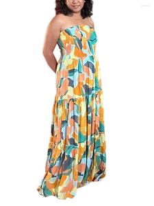 Casual Dresses Women's Elegant Off Shoulder Ruffle Sleeve Floral Print Maxi Dress with Backless Design - Plus Size Summer Tube Top för en