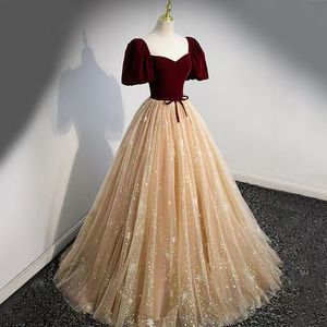 Czerwone błyszczące sukienki wieczorowe jasnożółte cekiny koraliki kantar długi elegancki księżniczka sukienka na bal