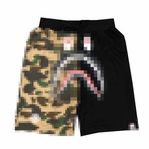 bathing ape Men's Shorts Summer New Camouflage Color Blocking Shark Mouth Beachwear Men's Casual Shorts Bathing APE Pants