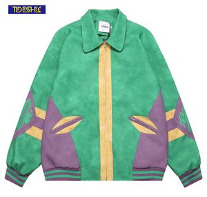 Mens Jackets Streetwear Oversized Casual Embroidered Graphic Autumn Fashion Patchwork Color Zipper Leather Jacket 230804