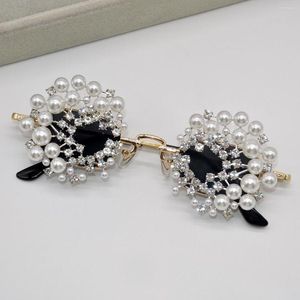 Solglasögon ins diy mode handgjorda runda kvinnor damer diamant pärlor design nyanser flickor uv400