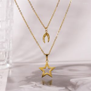 Pendant Necklaces Romantic Girls Star Moon Necklace Gold Silver Color Stainless Steel Layered Clavicle Chain For Women Birthday Gifts