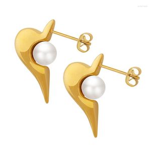 Stud Earrings Korean Imitation Pearl Dolphin For Women Girls Gold Plated Waterproof Titanium Steel Accessories Gift