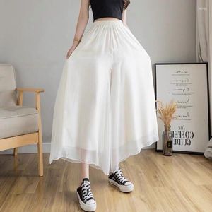 Spodnie damskie kobiety wysoka talia lato biała szyfonowa szeroka noga koreańska moda luźna miękkie oddychające spodnie duże rozmiary