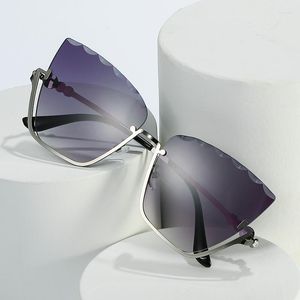 Sunglasses Semi Rimless Cat Eye Women Trendy Luxury Diamond Sun Glasses For Ladies Fashion Half Cutting Sunglass