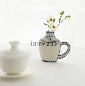 Vases 1pc Bud Vase Flower Vases Double Sided Ceramica dipinta a mano Vaso Scrivania Vaso Home Decor Flower Holder x0806