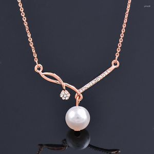 Choker KIOOZOL Elegant Pearl Necklace Heart Round Pendant Chain Rose Gold Silver Color Chains Women Accessories ZD1 KO1