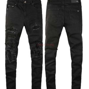 Designerkläder amires jeans denim byxor 22 svart tvättade trasiga jeans för män med amies lappar för bantning passar hög kvalitet liten ben870