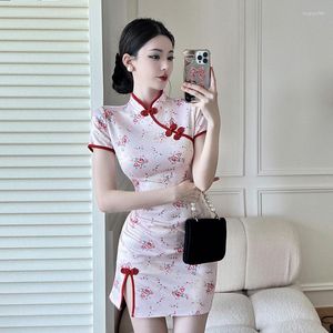 Ubrania etniczne kobiety w stylu chiński cheongsam lady elegancki druk szczupły qipao różowy sukienka imprezowa orientalna seksowna bodycon vintage sukienki vintage