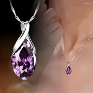 Pendant Necklaces Silver Colour Necklace Angel Tears Crystal Purple For Woman Charm Jewelry Gift