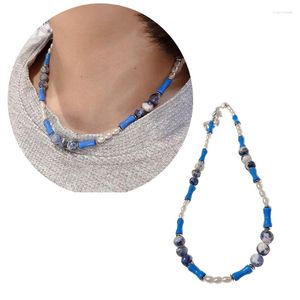 Girocollo Collana di perle di perle di pietra naturale Collana di gioielli per feste di temperamento Collare di moda con catena a clavicola semplice X3UD