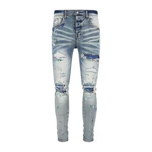 Miri Jeans Designer dżinsy w trudnej sytuacji motocyklowe dżinsy rock rock chude workowate dżinsy kSubi Ripped Hole List Top Quality Hip Hop Denim Pants28-40 2244