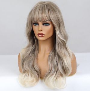 Long Wavy 150% 13*4 Spets fram peruk för kvinnor lätt blond ombre peruk