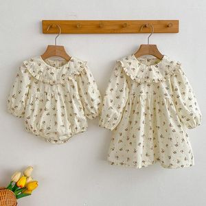 Girl Dresses Girls Dress Spring Toddler Sisters Matching Outfits Floral Lace Long Sleeve Rompers A-line Autumn Clothes 0-6Y