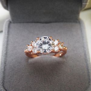 Fedi nuziali Classic White Zircon Round Engagement For Women Rose Gold Silver Color Simple Promise Bands Regali di gioielli di compleanno