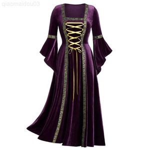 Theme Costume Woman Gothic Long Sleeve Victorian Medieval Dress Velvet Palace Queen Princess Halloween Cosplay Come Mujer Dress L230804