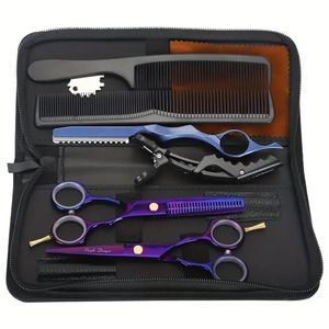 Titanium Professional Hair Cutting Shears Set - 5.5 Inch Hairdressing Scissors with Razor, Thinning/Texturizing Shears for Barbers & Home Use