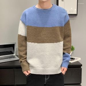 Erkek Sweaters Erkekler Kış Renkli Teenage Gevşek Gevşek Triko Külot Turuncu Patchwork Renk Blok Örtü Üst Boy Boylar XXXL