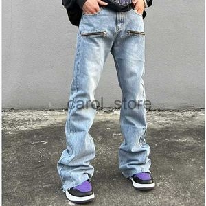 Herr jeans 2023 y2k mode blixtlås retro tvättade baggy flare jeans byxor män streetwear hip hop wide ben rak denim byxor ropa hombre j230806