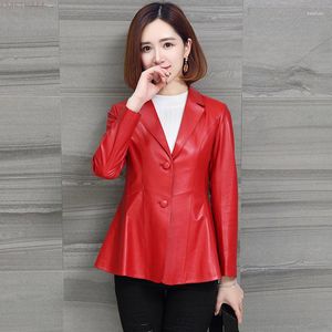 Women's Leather Real Jacket Women 2023 Spring And Autumn Short Slim Jackets Woman Clothes Genuine Sheepskin Coat OL Red Coats