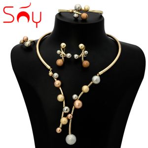 Wedding Jewelry Sets Sunny Costume Set Lucky Ball Three Tone Earrings Necklace Bracelet Ring For Women Bridal Anniversary Gift Party 230804