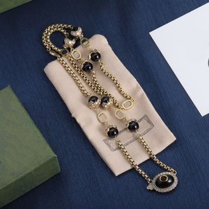Snake bone chain design Necklaces Black Enamel Micro inlays Double Letter Sweater Chain Long Necklace Women Rhinestone Pendants With Gift Box