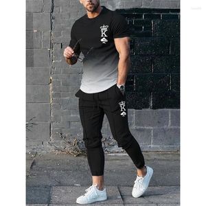 Conjunto de camisetas masculinas Conjunto de camisetas com estampa 3D Letra K Calças de treino Camisas masculinas Calças 2 peças Streetwear Terno oversized Roupa esportiva