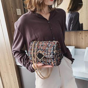 Kvällspåsar 2023 Kedja Plaid Wool Women Luxury Designer Purses and Handbags Ladies Crossbody Shoulder Bag Female Flap Messenger