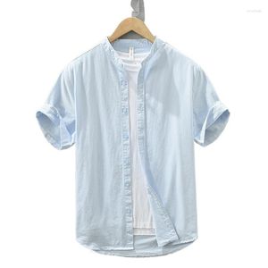 Erkekler Sıradan Gömlekler Düz Renk Duran Yaka Kısa Kılıf Gömlek Yaz İş Giysileri Moda ve Basit