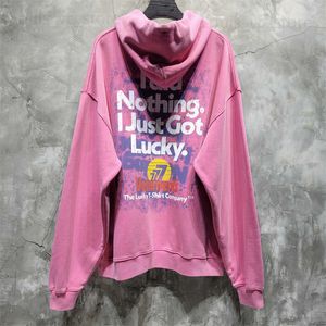 2023fw Washed Pink Hoodie Men Women I did Nothing I Just Got Lucky Vintage Hooded Oversized Pullover gym T230806