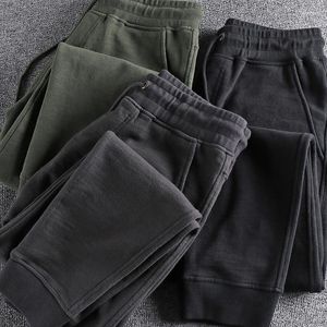 Men's Pants 308# Autumn Winter American Retro Thick Velvet Sweatpants Heavyweight Pure Cotton Washed Sports Casual Ankle-tied