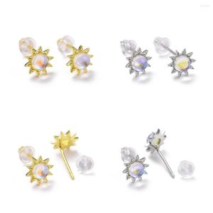 Stud Earrings Kissitty 2 Pairs Clear Moonstone Dainty For Girl Women Silver Color Sunflower Earring Findings Jewelry