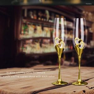 Şarap Gözlükleri 1-2pcs Düğün Kristal Şampanya Altın Metal Stand Flütleri Kadeh Partisi Sevgililer Sevgililer Günü Hediyeleri 200ml