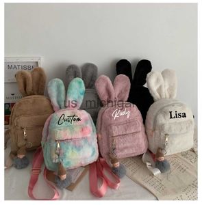 Zaino Nome personalizzato Simpatico coniglietto di peluche Kawaii Zaino Mini zaino in pelliccia sintetica Orecchie di coniglio Borse da viaggio da donna Zaino peluche J230806