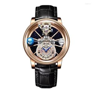 Armbandsur med begränsad upplaga Celestial Tourbillon vattentät läderklocka stjärna kupol Leisure Men's multifunktionella rotary