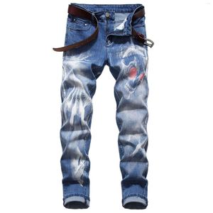 Calça Jeans Masculina Stretch 3D Impressão Digital Algodão Calças Azuis Tamanho Moda Masculino Plus 28-42