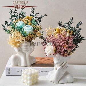 Vase StayGoldnordic Style Flower Vase Women Body Face Face Face Face Face Face Base Vase Ceramic Art CraftsベッドルームデスクトップX0806