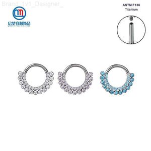 Nosringar Studs ASTM F136 Titanium Två lager rundade zirkon Septum Hängad Clicker Nose Hoop Ring Piercing Jewelry L230806