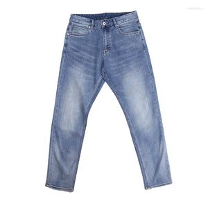 Jeans masculino azul claro reto outono inverno masculino elegante cor casual solto pequeno elástico calças jeans