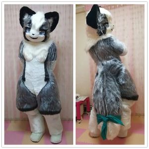 Long Fur Wolf Dog Fursuit Furry Mascot Costume Halloween Christmas Fancy Party Dress Cartoon Character Suit Carnival Unisex vuxna outfit