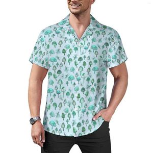 Men's Casual Shirts Watercolor Forest Blouses Male Magic Mushrooms Hawaiian Short Sleeve Design Trendy Oversize Vacation Shirt Gift