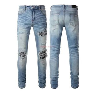 Abbigliamento firmato Amires Jeans Pantaloni in denim 6665 Moda Amies High Street Fashion Brand Blue Mens Pieghettato Wrinkle Pattern Broken745