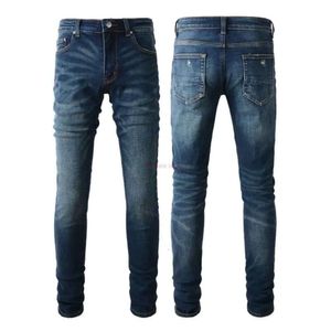 Designerkläder amires jeans denim byxor trend amies grundläggande smala passform små fötter jeans rynkade smala sträcka avslappnade jeans för män 660195