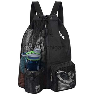 Plecak sznurka plecak wodoodporny Waterproof Mesh Sports Gym Worka do koszykówki Pakiet z kieszenią zamkiem i butelkę z wodą Pockets J230806