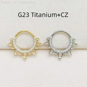 Nosringar Studs 1st G23 ASTM F136 Titanium Ny Shine CZ Nose Hoop Septum Clicker Ring Earring Lip Ear Tragus Helix Broskkropp Piercing L230806