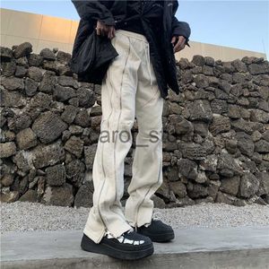 Mäns jeans blixtlås hiphop lastbyxor y2k jeans kvinna man baggy streetwear casual svart staplade män gratis frakt smal flare vit mäns j230806