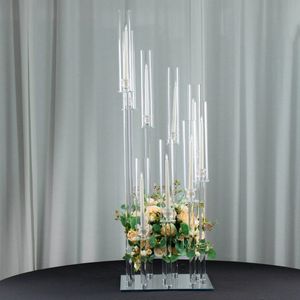 Sadece LED mum kullanabilir) Crystal 9-kol kümesi Akrilik Candelabra Floral Kaide Standı, Kare Kasırga Konik Mum Tutucu Stand