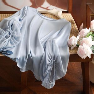 Women's T Shirts Silk T-shirt Ladies Summer 2023 In Solid Loose Fit Tees Short Sleeves Satin Top Korean O-neck Clothing YCMYUNYAN